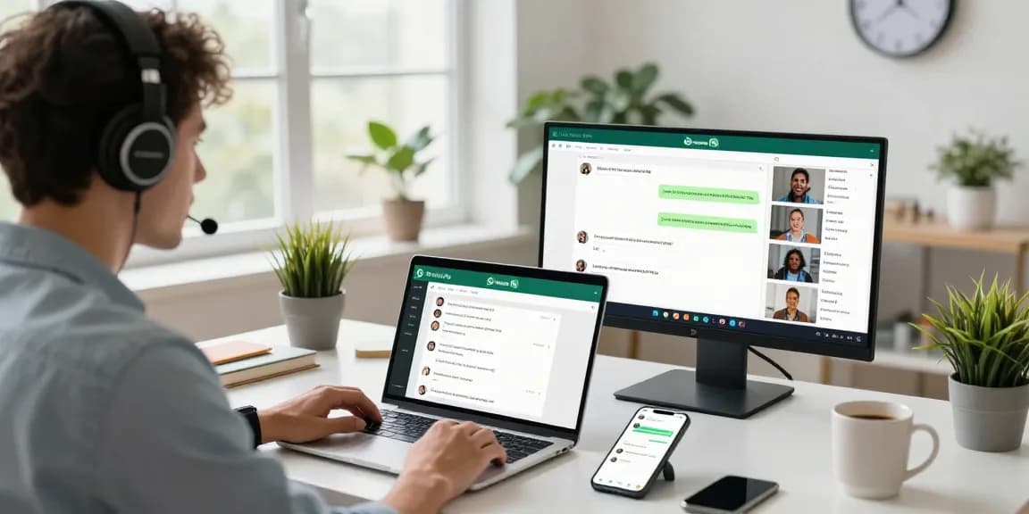 Engaged user utilizing WhatsApp網頁版 on a laptop for effective communication.