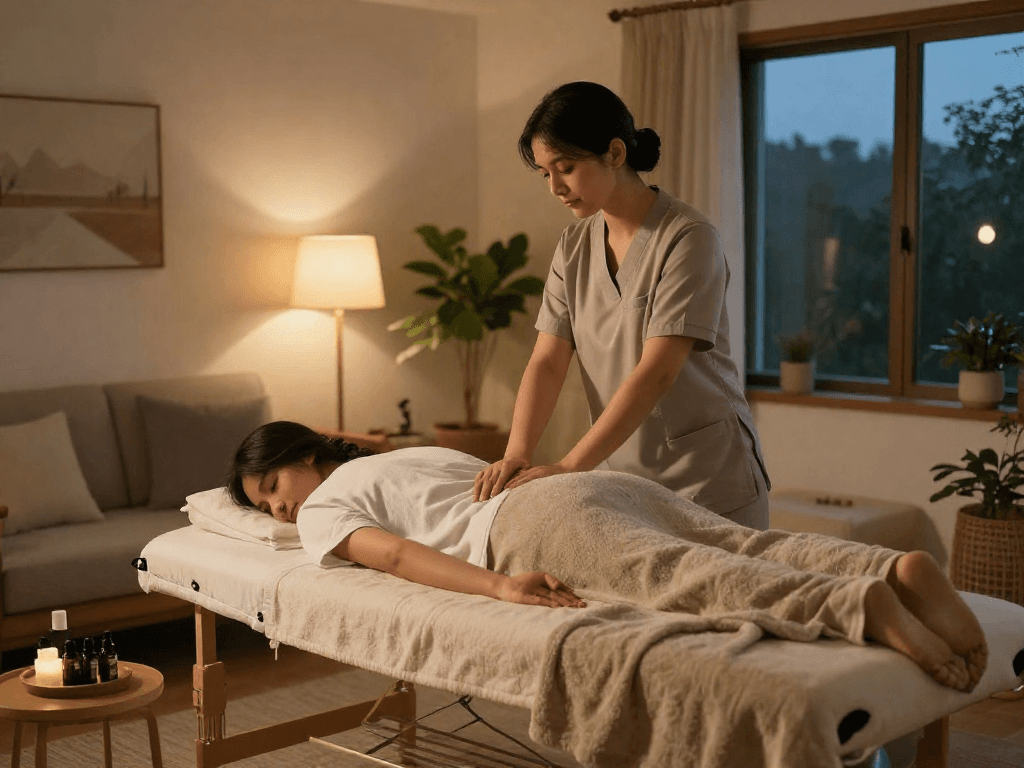 Experience an at-home 일산출장안마 massage with a serene therapist in a cozy setting