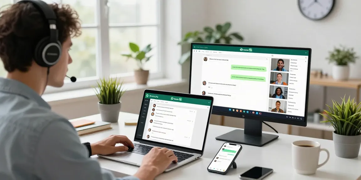Engaged user utilizing WhatsApp網頁版 on a laptop for effective communication.