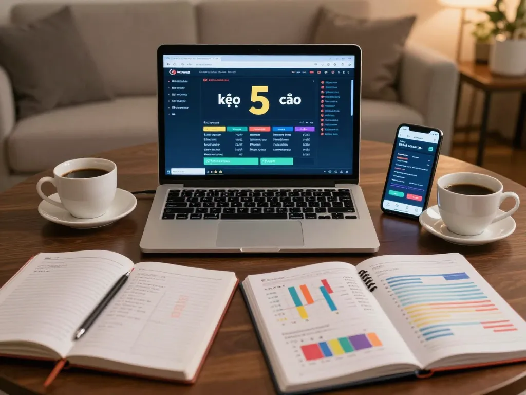 Engaging home betting scene with kèo nhà cái 5 on a laptop screen, showcasing responsible gambling strategies.