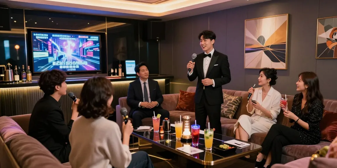 강남쩜오에서 현대적인 노래방 분위기와 고객을 맞이하는 모습