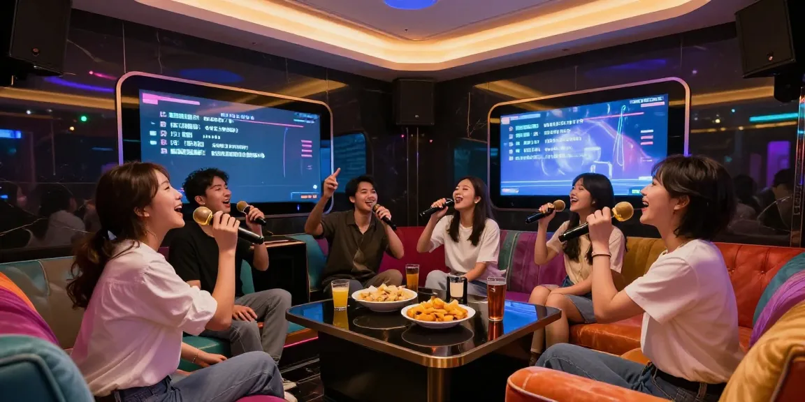 강남도파민에서 친구들과 즐거운 시간을 보내는 모습, 노래와 음료로 가득한 행복한 분위기
