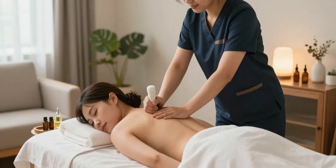 용인출장안마로 전문 마사지사가 고객에게 편안하게 서비스를 제공하는 모습