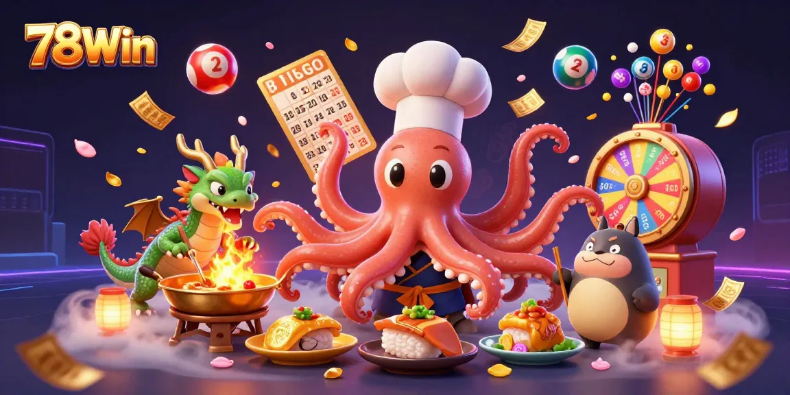 Experience the thrill of winning with 78Win’s vibrant 3D casino artwork featuring dynamic gambling elements.