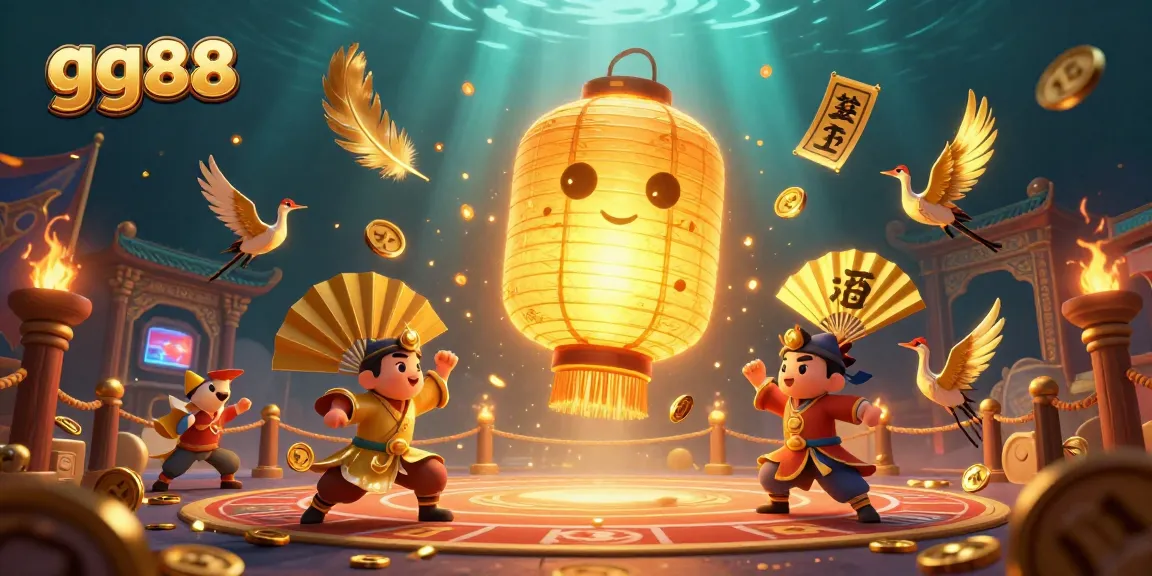 Engage in thrilling gambling action with gg88 at a vibrant, colorful casino featuring golden characters.