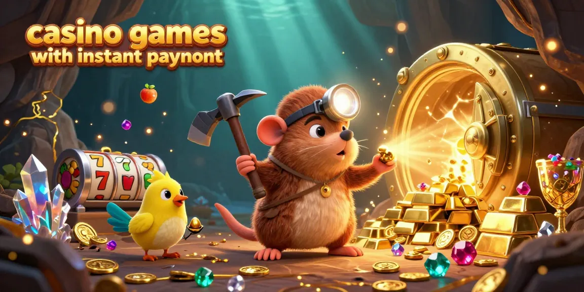 Play casino games with instant payout as a mole explores treasure filled with gems and slot symbols.