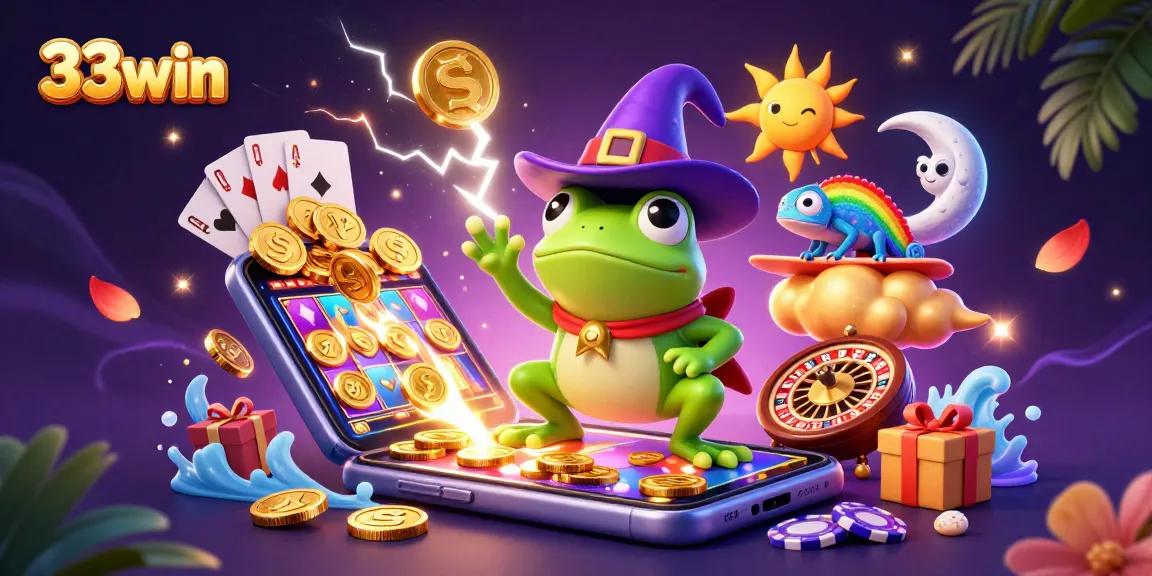 Win big at 33win with a vibrant 3D casino scene full of exciting gaming elements.