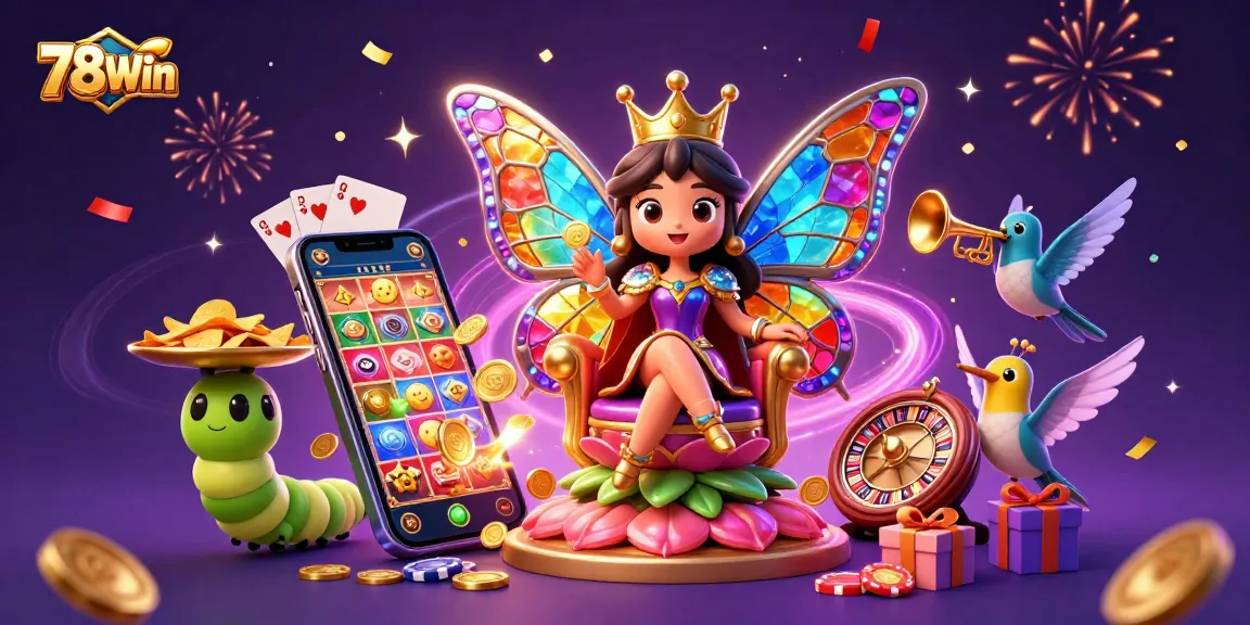 Engage in exciting gameplay at 78Win with colorful slot machines and vibrant casino elements.