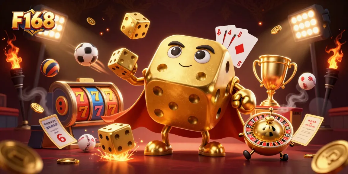 Experience thrilling bets at F168 with a vibrant 3D casino scene featuring dynamic characters and game elements.
